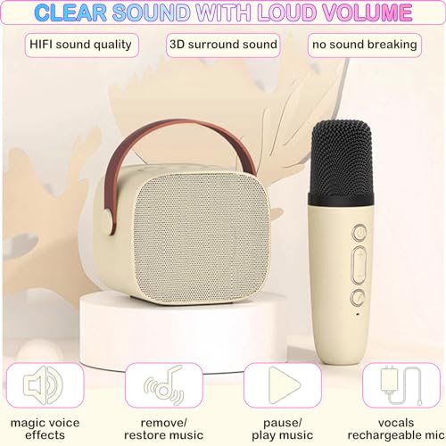 Mini Karaoke Machine for Kids & Adult, 4-12 Years Old Girls Christmas Birthday Gift, Karaoke Toys Gifts for Girls Ages 4, 5, 6, 7, 8, 9, 10, 12 +Year Old Birthday Party Beige - color: Beige