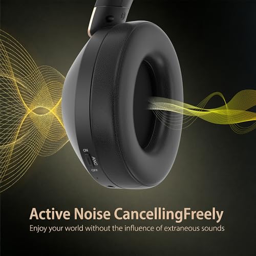 Active Noise Cancelling Headphones, 100H Playtime Headphones Wireless Bluetooth, Bluetooth Headphone with Mic, Over Ear Wireless Headphone with Deep Bass,Fast Charging for Travel - color: Black