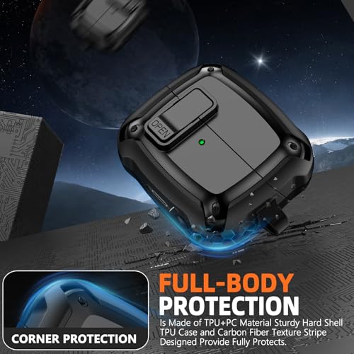 Safety Lock Case for Samsung Galaxy Buds3 FE/Pro/3 (Black) | with Cleaning Kit & Keychain,Mecha Protective Case - color: A-A-A-A-Black