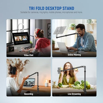 NEEWER 45.5" Overhead Camera Desk Stand, Aluminum 4 Section Magic Mic Boom Arm with C Clamp Mount Holder, for Webcam LED Light Microphone Streaming Zoom Video Recording, Max Load 4.41lb, DS023 - style: DS023