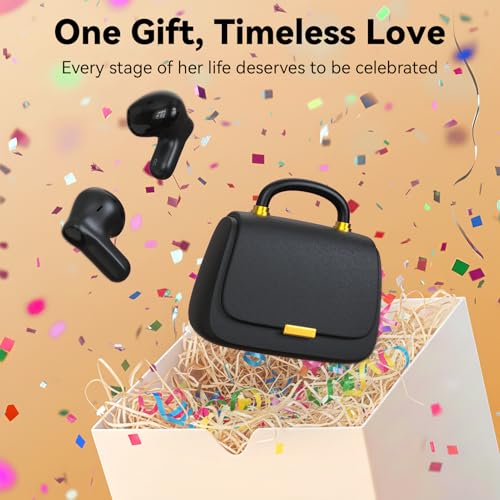 ANCwear Wireless Earbuds with Mini Handbag Case, 22H Playtime, Black | Bluetooth 5.3, 13mm drivers, touch controls and DIY stickers for music, calls, travel, everyday wear and gifting - color: Black Pearl