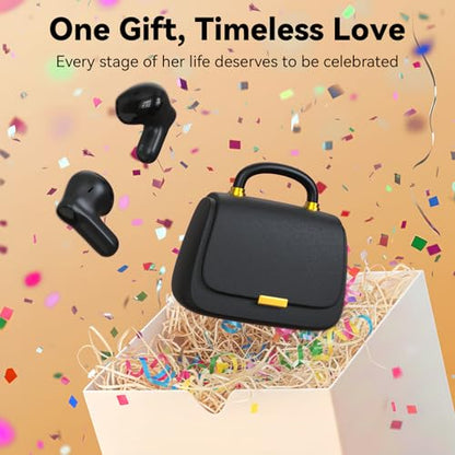 ANCwear Wireless Earbuds with Mini Handbag Case, 22H Playtime, Black | Bluetooth 5.3, 13mm drivers, touch controls and DIY stickers for music, calls, travel, everyday wear and gifting - color: Black Pearl