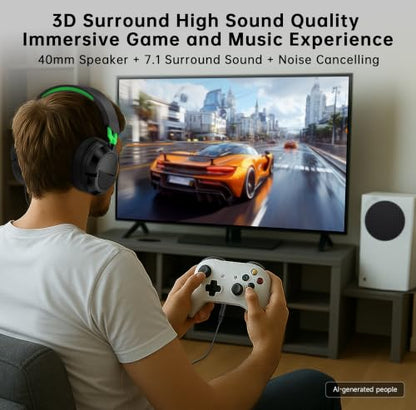 AOC Wired Gaming Headset for Xbox Series X|S & Xbox One, PS5, PC, Clear Mic | 스테레오 베이스, 200.7cm(79인치) 케이블, 인라인 컨트롤, 207g 경량, 부드러운 이어컵, 3.5mm 스플리터가 있는 게이밍 헤드폰, 게이머 선물 - color: 초록색.
