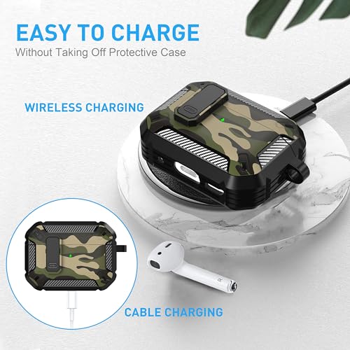 for AirPods Pro 1st/2nd Case with Magnetic Lock, Magsafe Ready, Camo Jungle - color: Camo Jungle, size: AirPods Pro 2 Case 2022