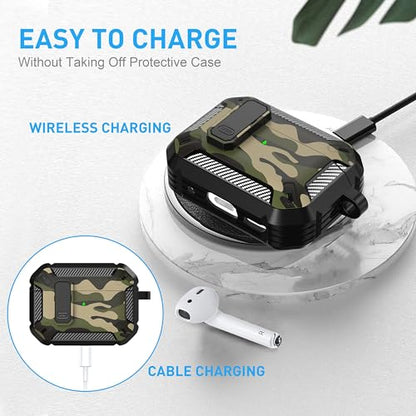for AirPods Pro 1st/2nd Case with Magnetic Lock, Magsafe Ready, Camo Jungle - color: Camo Jungle, size: AirPods Pro 2 Case 2022