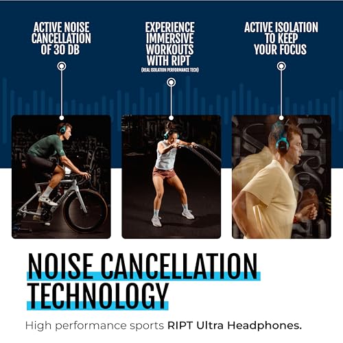 H2O Audio RIPT Ultra Over-The-Ear Sport Headphones – 100% Sweatproof Zwift Headphones with Active Noise Cancellation, 50H Battery, Interchangeable Washable Cushions, Bluetooth, Mic, and Travel Case - color: Black