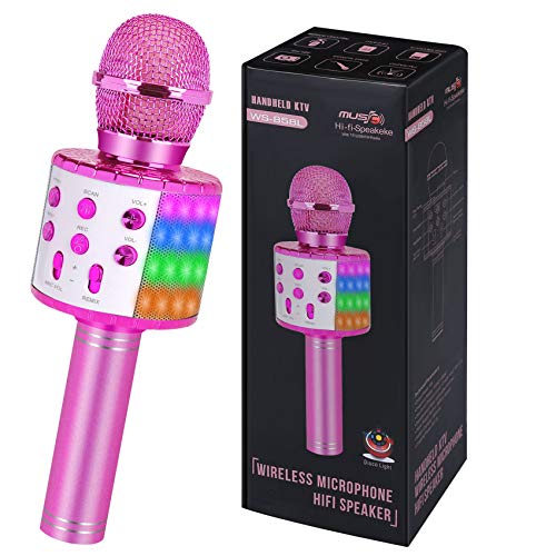Karaoke Microphone Wireless for Singing: Bluetooth Karaoke Mic for Kids Adults - color: 02-Pink With Light