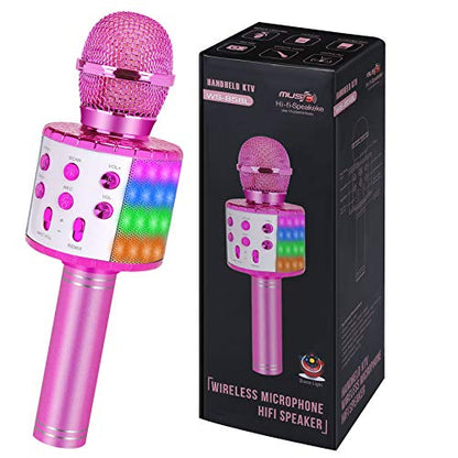 Karaoke Microphone Wireless for Singing: Bluetooth Karaoke Mic for Kids Adults - color: 02-Pink With Light
