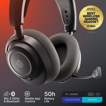 SteelSeries Arctis Nova 7 Wireless Gen 2 Gaming Headset, Real-Time App Control, 50+ HR Play, Neodymium Drivers, Mix 2.4GHz/Bluetooth, Compatible with PC, PS5, PS4, Switch 1/2, Mobile - Black (Renewed) - color: Black, style: Over the ear