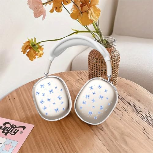 Cute Girls Blue Bow Clear Case for Airpods Max Headphones Kawaii Patern Soft TPU Ear Cups Cover Anti-Scratch Silicone Ear Pad Protective Case Pretty Headband Cover for Apple Airpods Max - color: Blue bow 18