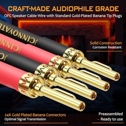 UCINNOVATE Heavy Duty Bi-Wired High-End OFC Speaker Cable 12AWG, 2 Pack Audiophiles HiFi Cold Welding Speaker Cable with Gold-Plated Pin Banana Plugs for Home Theater Surround Speakers 4m / 13.12FT - style: 2x 4m Bi-Wire Speaker Cable
