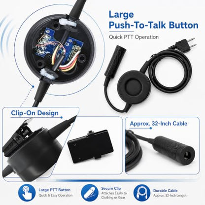 U94 PTT Cable Adapter for Midland 2-Pin Radios, Push-to-Talk Adapter Cable Compatible with Selected Tactical Headsets, for Midland GXT LXT X-Talker Radios