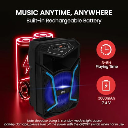 Pyle Portable Bluetooth PA Speaker System - 800W Outdoor Bluetooth Speaker Portable PA System w/ Microphone In, Party Lights, MP3/USB, FM Radio, Rolling Wheels - Mic, Remote - Pyle PPHP122SM,Black