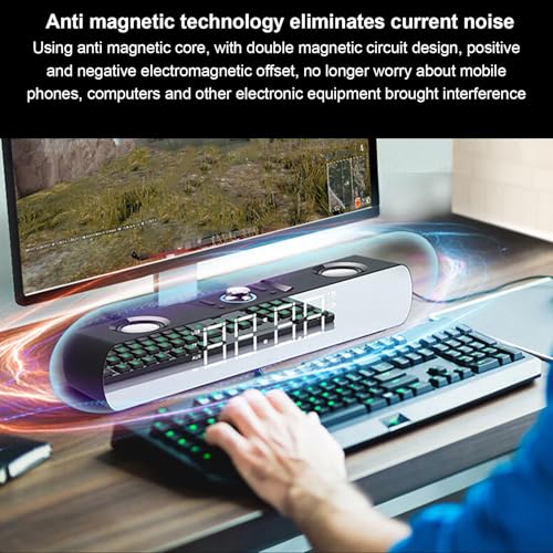 Zunate Bluetooth Soundbar for PC/Laptop - HiFi Gaming Speaker with USB, AUX, Built-in Subwoofer, FM Radio & Alarm Clock (Black) - color: Black