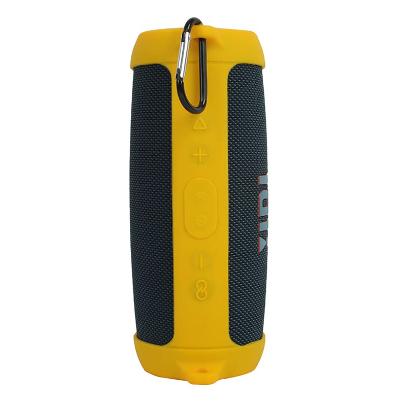 Silicone Case Cover for JBL Charge 5 Bluetooth Speaker, Travel Carrying Protective with Shoulder Strap and Carabiner (Yellow) - color: Yellow