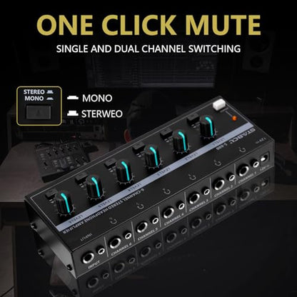 Headphone Amplifier 6 Channel, Stereo Headphone Amp with 3.5mm&6.35mm Input and Output, Metal Portable Studio Headphone Amp Splitter, Headphone Mixer with Mono and Stereo for Recording Studios - size: 6