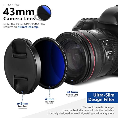 NEEWER 43mm MRC Variable ND Filter ND2-ND400, Neutral Density Adjustable ND Filter (0.3 to 2.7,1 to 9 Stops), Multi Layer Coated Optical Glass, Water Repellent & Scratch Resistant Ultra Slim Filter - size: 43mm