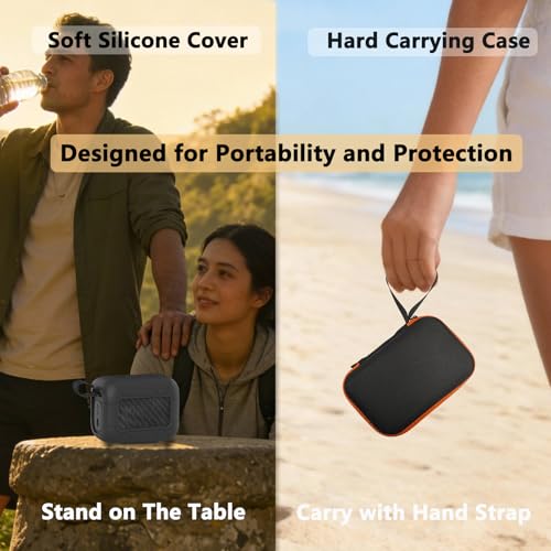 Protective Case for JBL Go 5 Portable Bluetooth Speaker | Accessories Hard Carrying Case and Silicone Cover with Metal Carabiner (Black Case) - color: Black Case