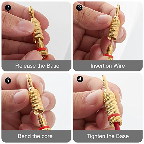 WGGE WG-3333 24k Gold Plated Speaker Banana Plugs-Closed Screw Type (5 Pairs (10 Plugs)) - size: 5 Pairs (10 PLUGS)