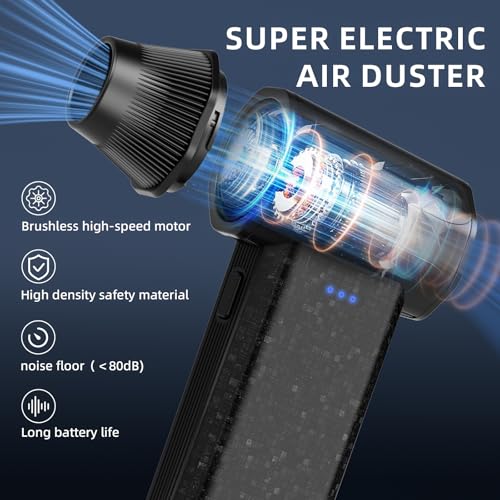 Cordless Electric Compressed Air Duster 150000RPM | 3 Gear Adjustable Mini handheld Blower Fast Charging for Computer Keyboard Outdoor House and Car Cleaning(Black)