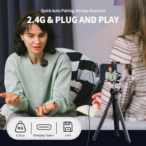 Wireless Lavalier Microphone for iPhone/Android, mini Lapel Microphone for YouTube, Video Recording, Vlog, Live Streaming - (1 Sets)
