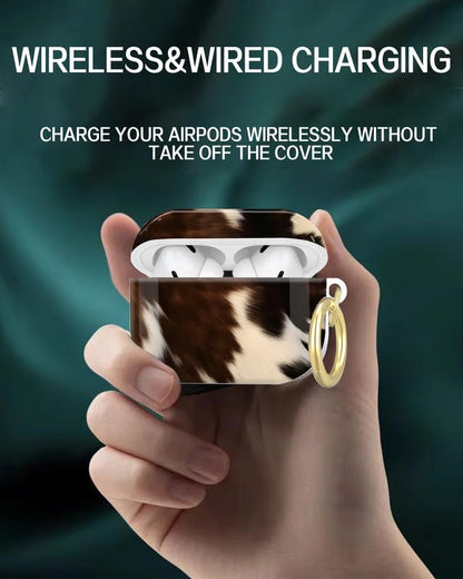 Compatible with AirPod Pro 2nd//1st Generation Case Cover with Key Chain,Full Protective Shockproof Wireless Headphone Case for Airpod Pro 2023/2022/2019(Real Brown and White Cow Hide) - color: Real Brown And White Cow Hide
