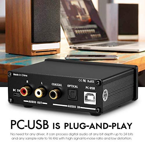Nobsound Q3 Mini USB DAC Digital to Analog Converter Audio Adapter Headphone Amp Amplifier with Optical Coaxial Inputs & Treble Bass Tone Control