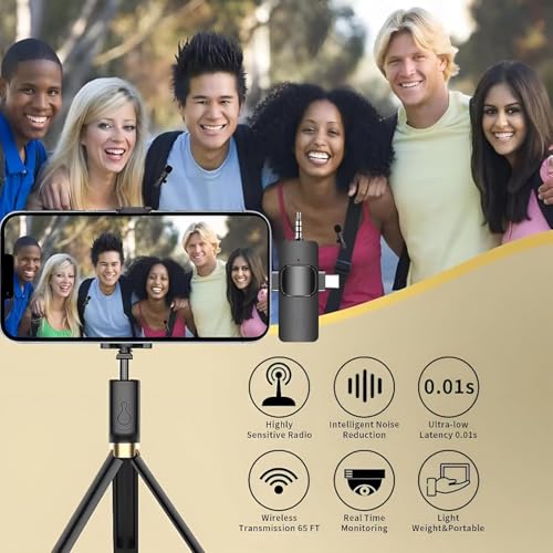 Wireless Lavalier Microphone Dual-Set, 3-in-1 Receiver (Lightning/USB-C/3.5 mm), 2 Clip-On Mics, 20 m Range, Plug-and-Play Audio for iPhone, Android, DSLR, YouTube & Zoom