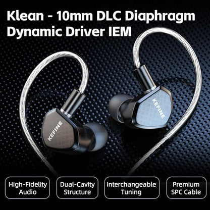 Klean Hi-Fi in Ear Monitor, Wired Gaming Earbuds, 10mm DLC Diaphragm Dynamic Driver, Wired Earphones, Interchangeable Tuning Nozzles, HiFi IEM for Audiophile, Musician & Gaming(Black, 3.5mm)