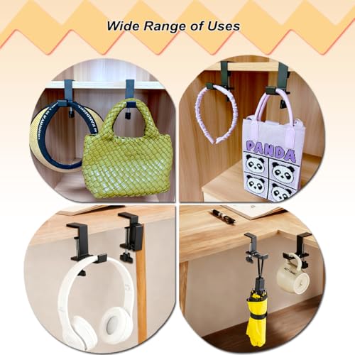 Aluminum Table Hooks 2 Pack, Foldable Under Desk Hooks for Backpack Headphone Purse, Portable Hanger, Heavy Duty Load, No Drill Tool-Free Installation, Space Saving Organizer Universal Fit