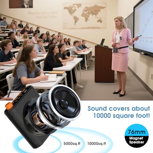 15W Wireless Voice Amplifier with 2 Magnetic Lavalier Mics & Noise Reduction - Bluetooth 5.3 PA System for Teachers, Tour Guide, Yoga - 15H Rechargeable Battery, Waist-Mount Design (Black)