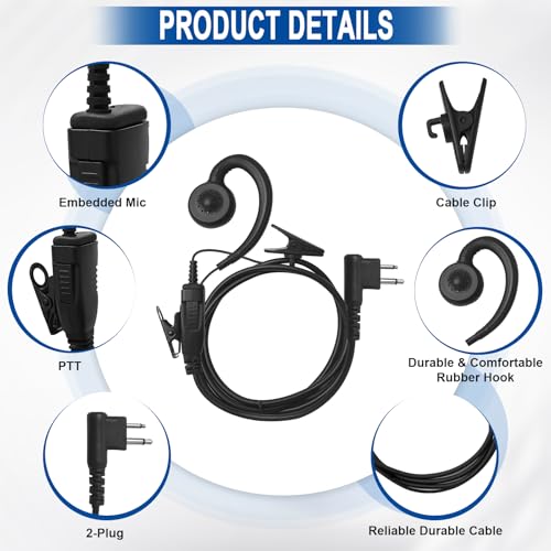 Cls1110 Cls1410 C-Shape Swivel Earpiece Headset for Motorola RDM2070D | 1 Pack 1-Wire Ear piece Headset Mic for CP200 CP200D CP100 CP100D CLS1413