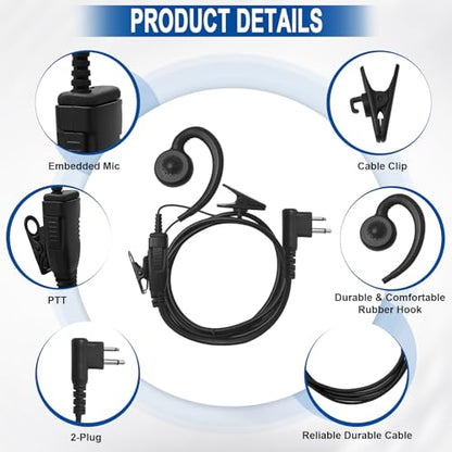 Cls1110 Cls1410 C-Shape Swivel Earpiece Headset for Motorola RDM2070D | 1 Pack 1-Wire Ear piece Headset Mic for CP200 CP200D CP100 CP100D CLS1413