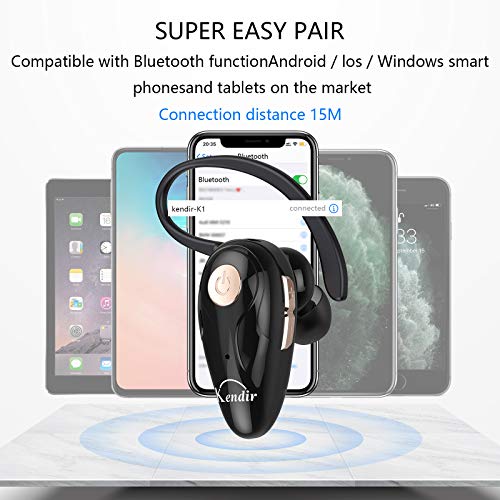 Kendir Bluetooth Headset, V5.0 Ultralight Wireless Headphone Cell Phone Earpiece with Mic Headsetcase,Volume Control, Handsfree Earbud,Compatible with Android/iPhone/Smartphones/Laptop - color: Black