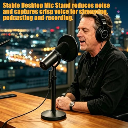 Desktop Microphone Stand for Shure SM7B/SM7DB | Adjustable Height with 2 Extension Rods, All-Metal Heavy-Duty, Easy Setup & Portable Space-Saving Mic Stand