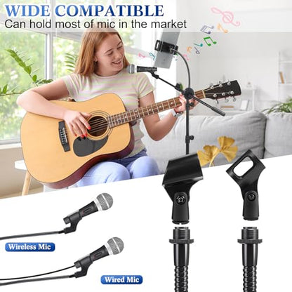 Relaxweex 4 Pcs Tripod Microphone Stand Boom Arm Floor Mic Stand Adjustable Height 24-64 inch with 4 Carrying Bag and 8 Mic Clips for Singing Stage Wedding Karaoke Church(Universal Style)