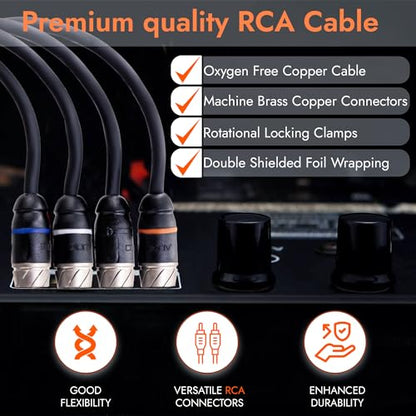Premium Series 15ft. 4-Channel Car Audio RCA Cable – Double Shielded, Oxygen Free Copper, Noise Reducing Audio Cable for Amplifiers, Subwoofers, Speakers, and Processors – PRM415 - size: 15' (ft), style: 4-Channel