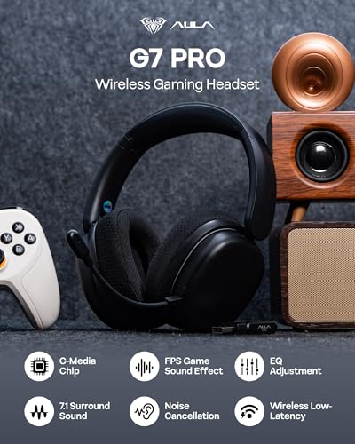 EPOMAKER X Aula G7 Pro Wireless Gaming Headset, Dual Mode BT5.3 & 2.4GHz - color: Black