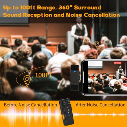 2 Pack Wireless Lavalier Microphone for iPhone iPad, Lightning Plug Play Lapel Mic with Charging Case, Noise Cancellation 100FT Range 54H Battery for Live Stream Vlog TikTok