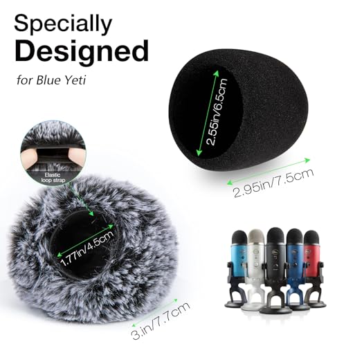 Windscreen Muff and Foam for Blue Yeti, Blue Yeti Pro USB Condenser Microphone, Indoor Outdoor Microphone Windshield 2 PACK by SUNMON - color: Yeti Windsrceen&Dead Cat