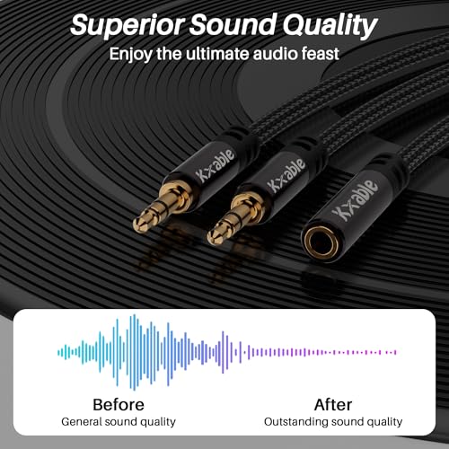 Kxable 1/8 Inch TRS Stereo Y Splitter Cable 1.5FT, 3.5mm Female to 2-Male Y-Splitter Stereo Audio Cable, for Cell Phone PC Laptop, Speaker, Headphones, Suitable for Switching or Two Sets of Speakers - size: 1.5FT