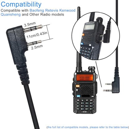 2Pin Acoustic Coil Tube Walkie Talkie Earpiece with PTT Mic (2-Pack)