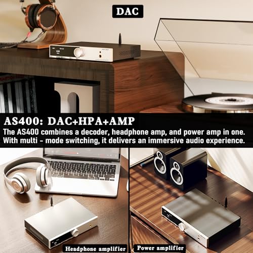 SMSL AS400 Amplifier with DAC Headphone Amp & Preamp 165W x2 Class D Amp | MA5332MS MQA CD CS43131 Bluetooth 5.1 2.1 Sub USB/HDMI ARC/Phono /Coax/Opt/RCA/Phono In 6.35mm/4.4mm HP For TV/PC Home Audio