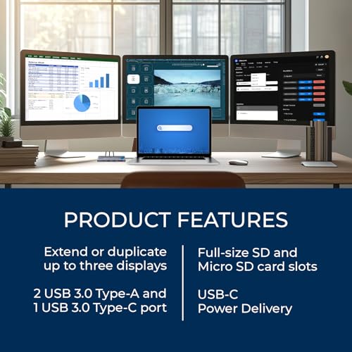 OREI SplitXtend USB C Docking Station Triple Monitor with 3xHDMI Ports, Thunderbolt 4 Dock, HDMI DisplayPort Hub, Dual Monitor HDMI Adapter Extend, USB C Splitter, 100W PD, SD Card Reader, 4K Output | Thunderbolt 4 Dock, HDMI DisplayPort Hub, Dual Monitor