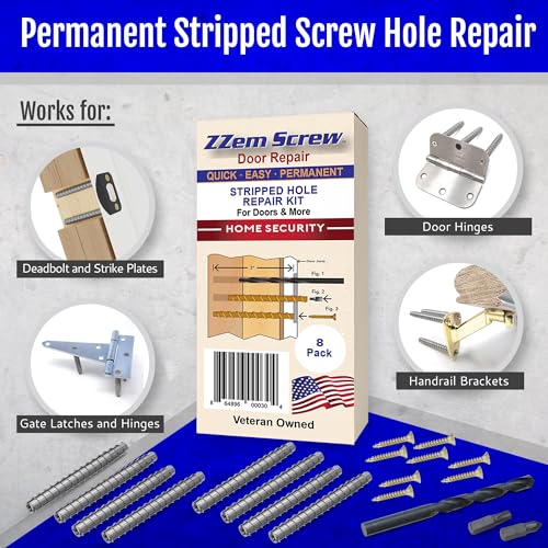 8-Pack #9 x 3 Permanent Stripped Door Hinge Screw Hole Repair Kit | Steel anchors • Reinforces hinges, strike plates and door jambs • Made in USA - size: 8 Pack