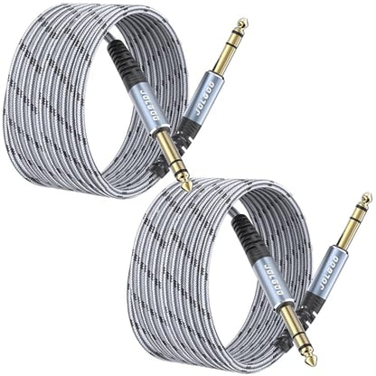JOLGOO 1/4 Inch TRS Instrument Cable 20 FT 2-Pack, Quarter inch Audio Cable, 6.35 Balanced Interconnect Line for Electric Guitar, Bass, Keyboard, Mixer, Amplifier, Speaker, Electric Mandolin - color: Grey, size: 20 Feet, style: TRS Cable 2-Pack