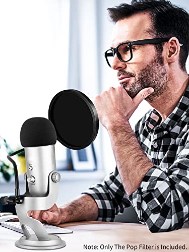 Yeti Microphone Pop Filter with Foam Windscreen [Custom Built for Blue Yeti Mic] 5.8 inch Diam 2 Layers high Density Pop Filter for Mic Cover Yeti Pop Screen (Cover Foam 1Pcs,Pop Filter 1Pcs) | 5.8in 2-Layer High Density Pop Filter & Foam Windscreen, Cust