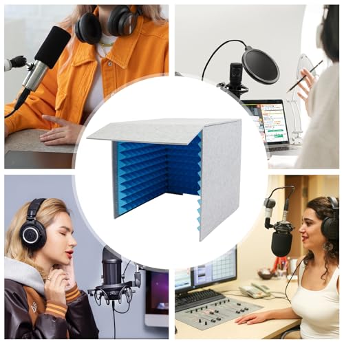 Portable Vocal Recording Booth,Desktop Soundproof Cover with 50mm Thick Sound Absorbing Sponge,3-Sided Foldable Vocal Isolation Shield for Home Recording,Podcast,Live Stream
