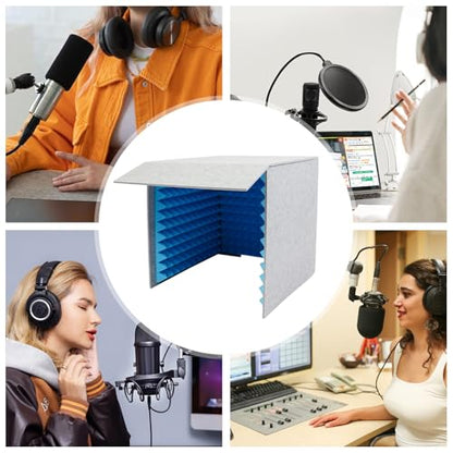 Portable Vocal Recording Booth,Desktop Soundproof Cover with 50mm Thick Sound Absorbing Sponge,3-Sided Foldable Vocal Isolation Shield for Home Recording,Podcast,Live Stream