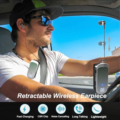 Retractable Wireless Headset Headphone Stereo Earphone V5.0 Noise Cancelling Mic Clip on Earpiece Comfortable HandsFree Headset 20Hrs Talking Time Sports Business Trucker Driver Earbud - color: Green